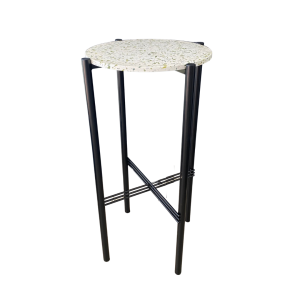 green terrazzo cocktail table with black frame