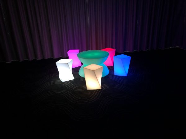 glow furniture set up with glow twisted seats and coffee table