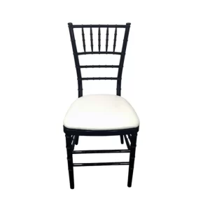 black tiffany chair with white cushions