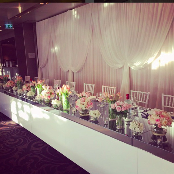 gloss bridal table set up for a wedding 
