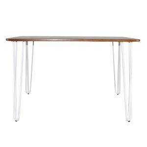signing table with white legs and timber table top