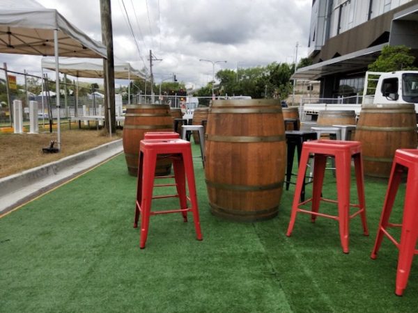 outdoor function with red tolix stools