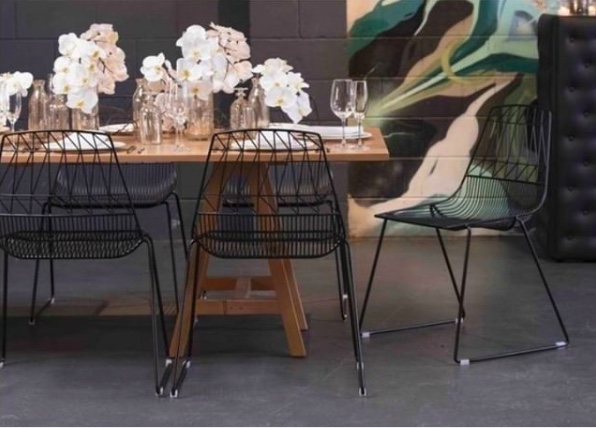 dining table with black wire chair 