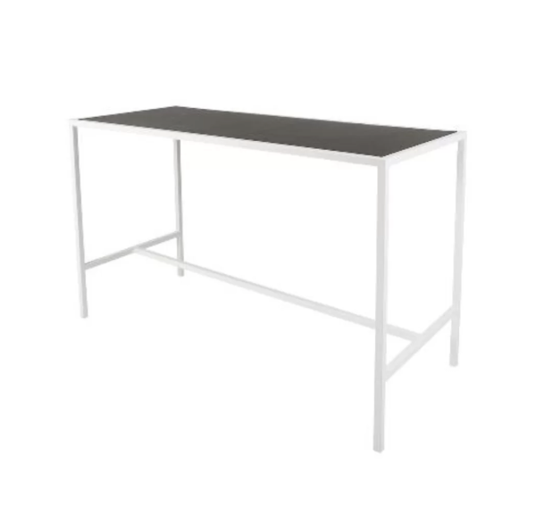 White rectangular tapas table hire with black top