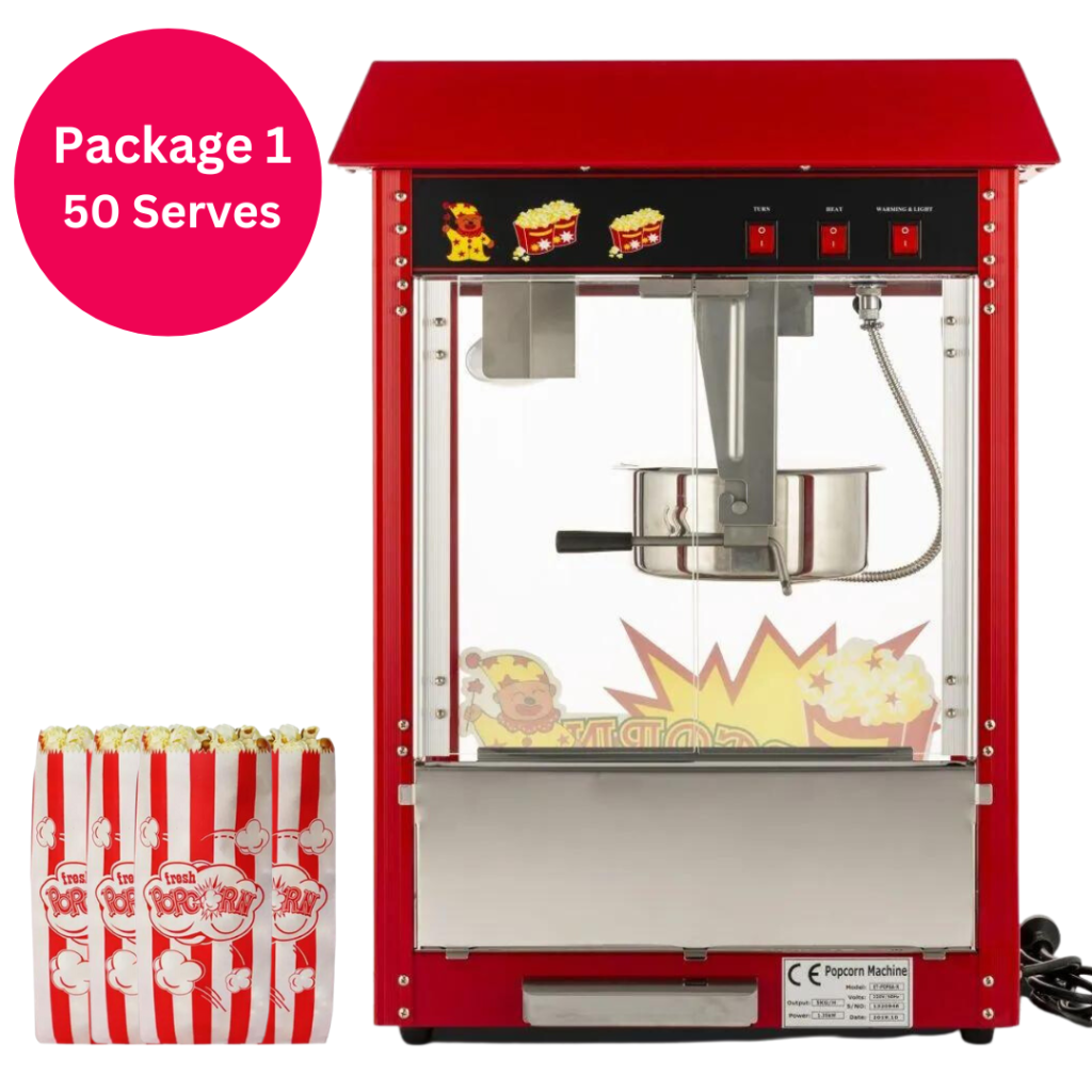 Hire your Popcorn Machine Hire Today! Package 1 (50 Servings)