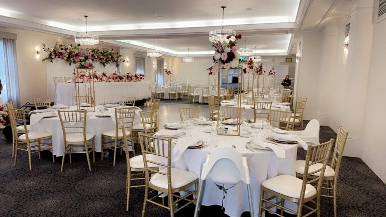 Gold Tiffany Chairs at wedding reception